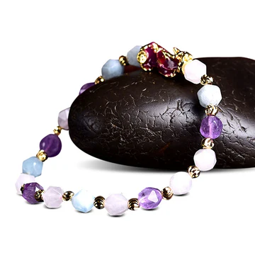 Buddha Stones Natural Amethyst Fortune Pixiu Charm Bracelet