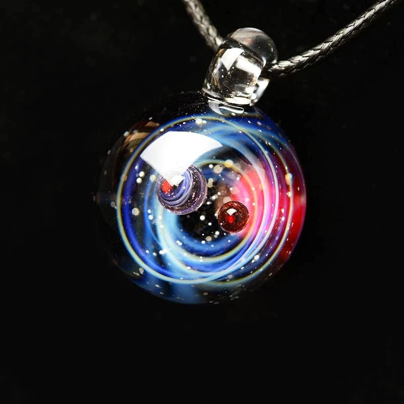 BOEYCJR Universe Glass Bead Planets Pendant Necklace Galaxy Rope Chain Solar System Design Necklace for Women