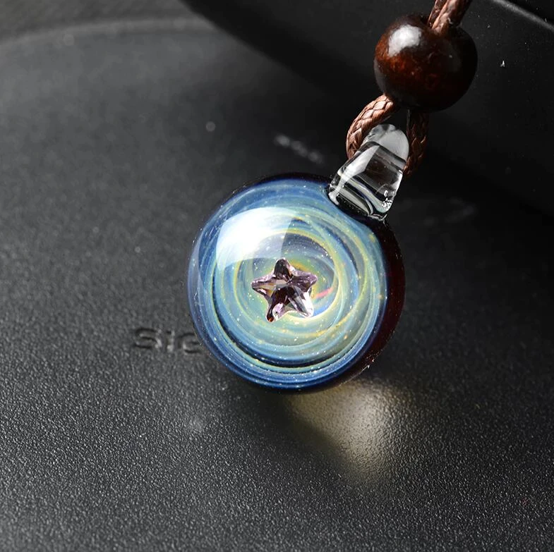 BOEYCJR Universe Glass Bead Planets Pendant Necklace Galaxy Rope Chain Solar System Design Necklace for Women Christams Gift