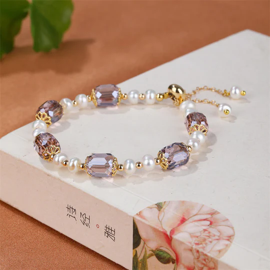 Buddha Stones Natural Amethyst Pearl Peace Healing Chain Bracelet