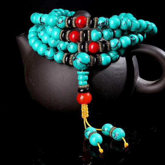 Buddha Stones Tibetan Turquoise Healing Mala Bracelet