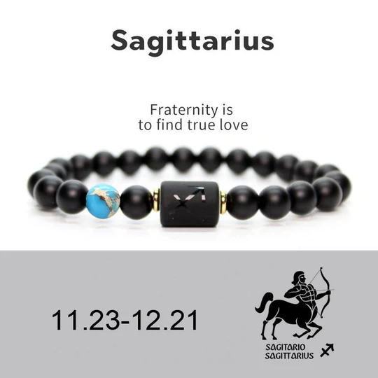 Buddha Stones 12 Constellations of the Zodiac Black Onyx Adjustable Bracelet