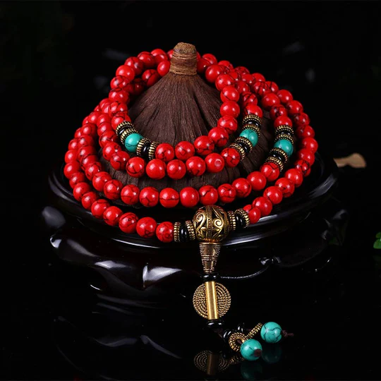 Buddha Stones Tibetan Mala Red Turquoise Lucky Necklace Bracelet