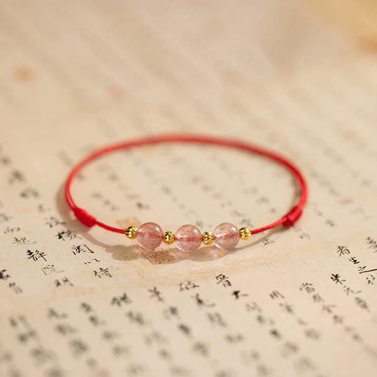 Buddha Stones Strawberry Crystal Beads Luck Red String Anklet