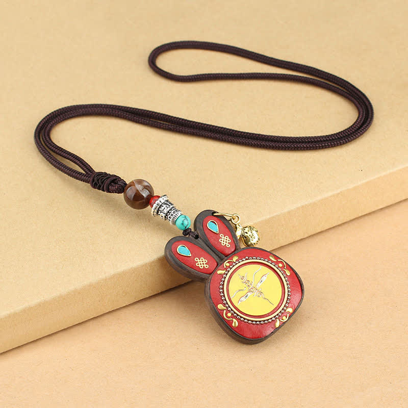 Tibet Ebony Five God of Wealth Thangka Necklace Pendant