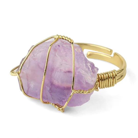 Buddha Stones Natural Crystal Gemstone Amethyst Adjustable Ring