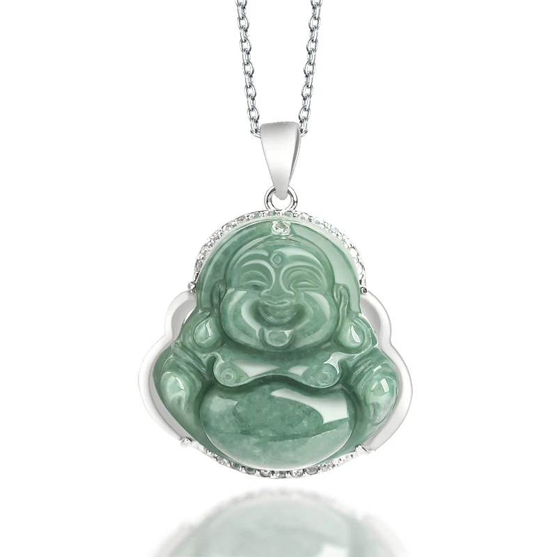 Buddha Stones 925 Sterling Silver Laughing Buddha Jade Abundance