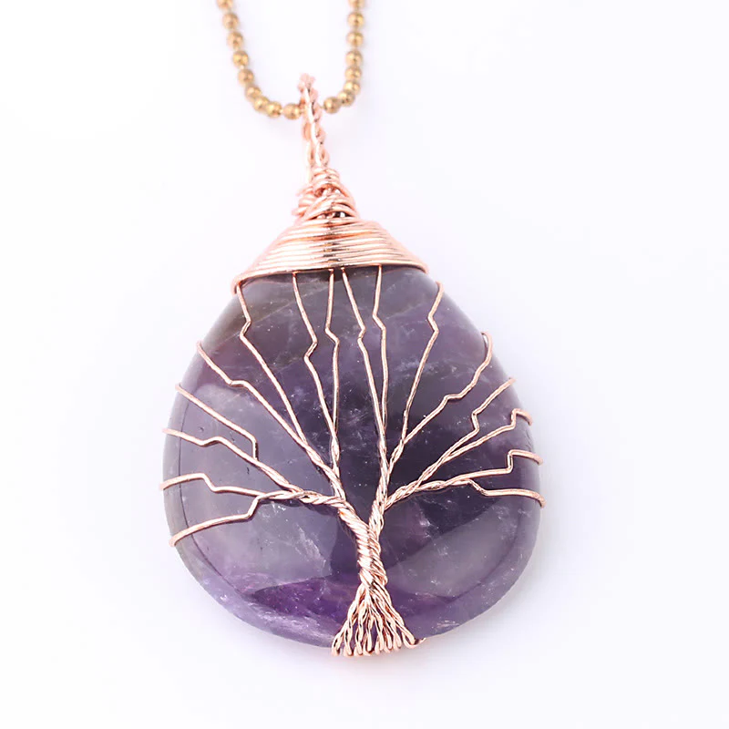 Buddha Stones Natural Quartz Crystal Tree Of Life Healing Energy Necklace Pendant