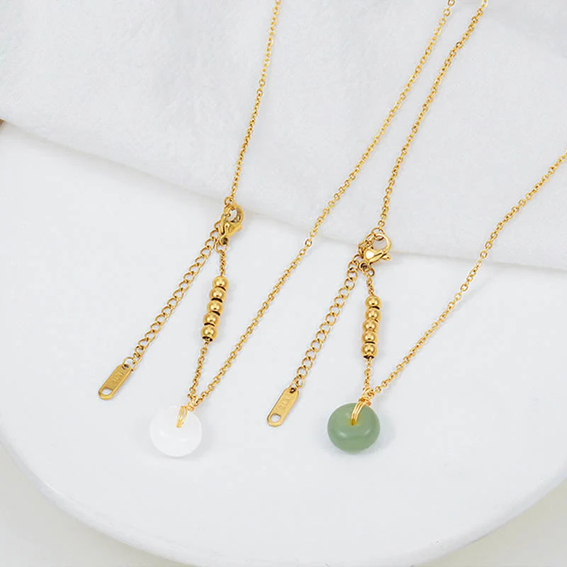 Buddha Stones Peace Buckle White Jade Cyan Jade Luck Happiness Necklace Pendant