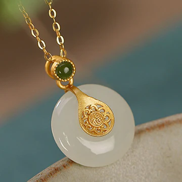 Buddha Stones 925 Sterling Silver Plated Gold Hetian Jade Fu Cha