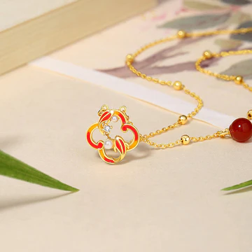 Buddha Stones 925 Sterling Silver Four Leaf Clover Koi Fish Red