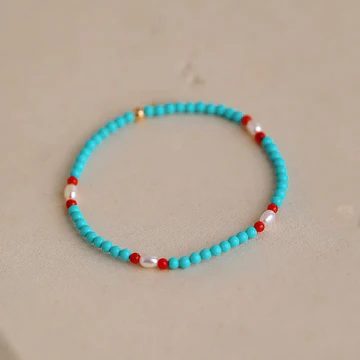 Buddha Stones Turquoise Red Agate Pearl Small Beaded Protection Bracelet