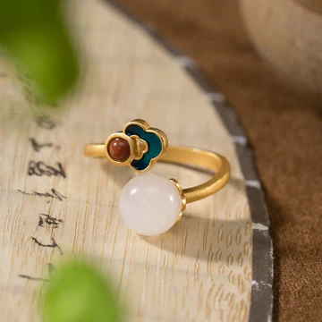 Buddha Stones 925 Sterling Silver Plated Gold Natural Hetian White Jade Auspicious Clouds Luck Necklace Pendant Ring Earrings Se