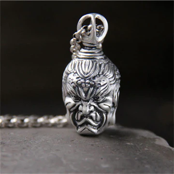 Buddha Stones 999 Sterling Silver Buddha Demon Serenity Necklace