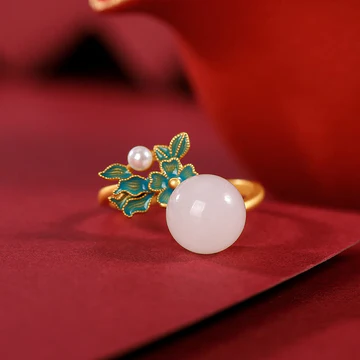 Buddha Stones White Jade 925 Sterling Silver Pearl Flower Blessi