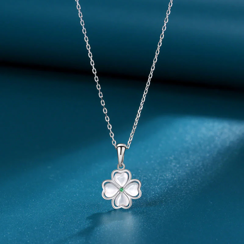 Buddha Stones 925 Sterling Silver Four Leaf Clover Chrysoberyl Cat Eye Love Necklace Pendant
