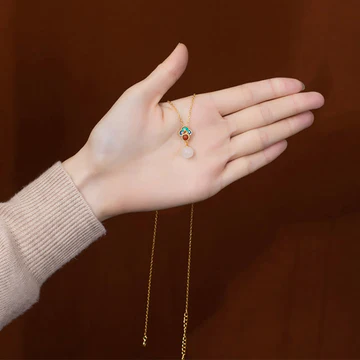 Buddha Stones 925 Sterling Silver Plated Gold Natural Hetian White Jade Auspicious Clouds Luck Necklace Pendant Ring Earrings Se