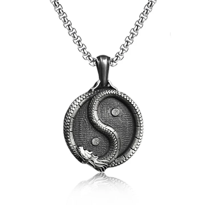 Buddha Stones Pure Tin Yin Yang Dragon Luck Strength Necklace Pe