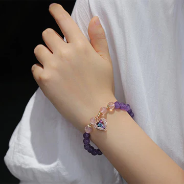 Buddha Stones Natural Amethyst Strawberry Quartz Crystal Fortune Bracelet