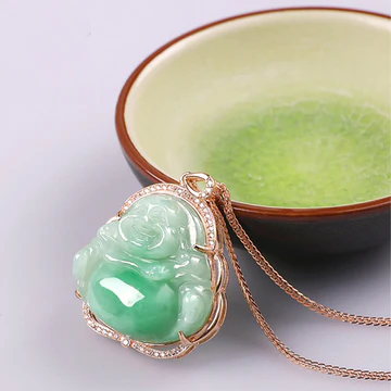925 Sterling Silver Laughing Buddha Natural Jade Prosperity Neck