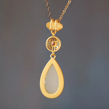 Buddha Stones 925 Sterling Silver Hetian White Jade Water Drop Chain Necklace Pendant Bracelet