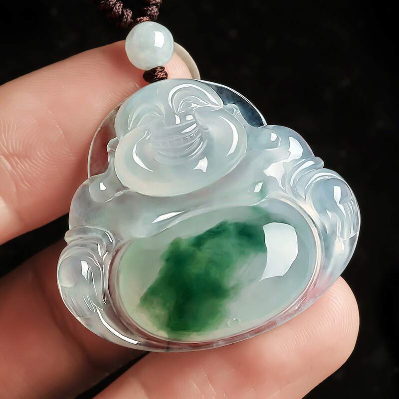 Buddha Stones Cyan Jade Luck Necklace Pendant