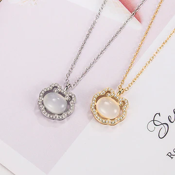 Buddha Stones Chalcedony Lock of Good Wishes Positive Necklace P