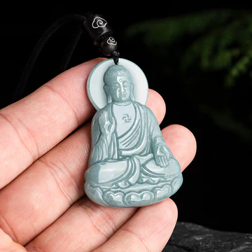 Buddha Stones Amitabha Buddha Natural Jade Lotus Amulet Compassi
