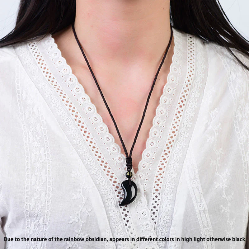Buddha Stones Rainbow Obsidian Yin Yang Strength Pendant Necklace