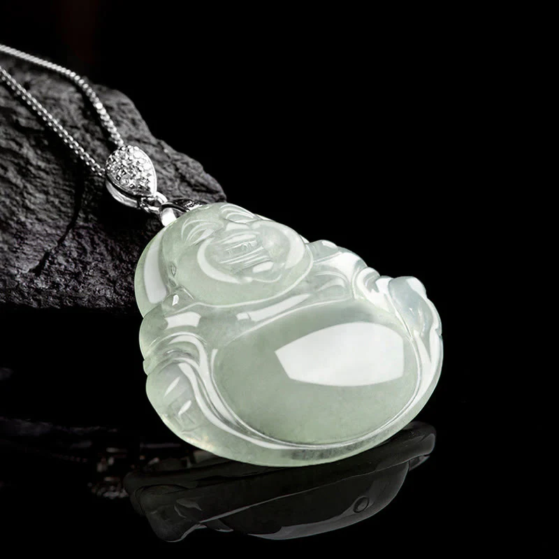Buddha Stones 925 Sterling Silver Natural Jade Laughing Buddha P