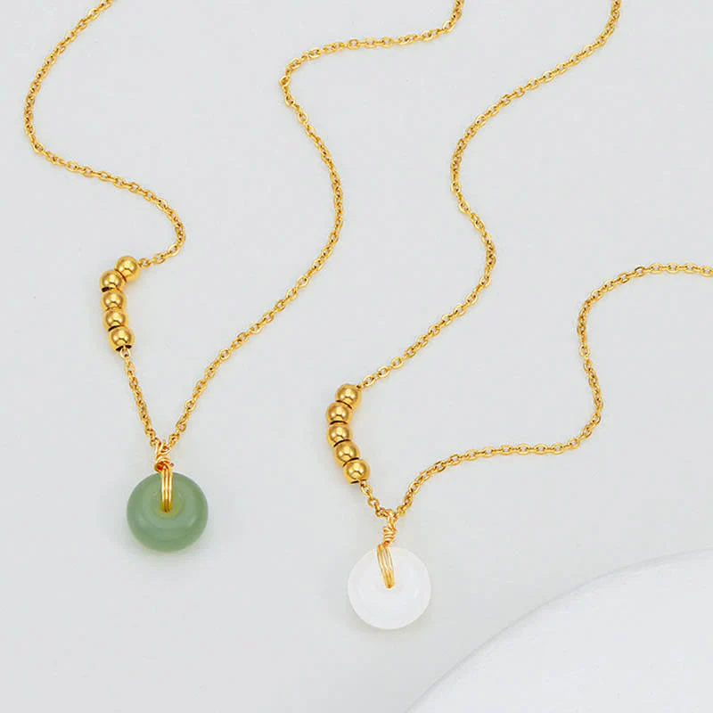 Buddha Stones Peace Buckle White Jade Cyan Jade Luck Happiness Necklace Pendant