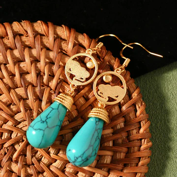Buddha Stones Vintage Turquoise Auspicious Cloud Strength Drop Dangle Earrings