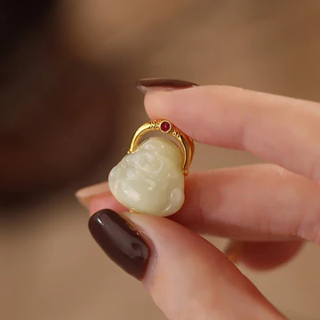 Buddha Stones 925 Sterling Silver Natural Hetian Jade Laughing B