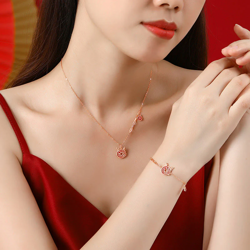 Buddha Stones 925 Sterling Silver Year of the Dragon Fu Character Copper Coin Luck Success Bracelet Necklace Pendant