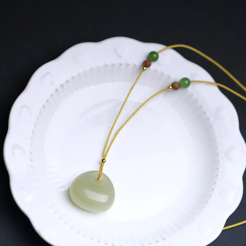 Buddha Stones Natural Hetian Jade Small Bag Pattern Prosperity String Necklace Pendant