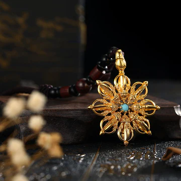 Buddha Stones Tibetan 925 Sterling Silver 24K Gold Plated Dorje