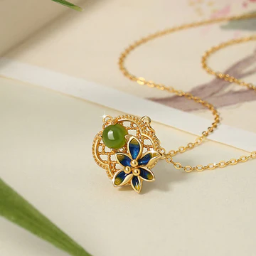 Buddha Stones 925 Sterling Silver Four Leaf Clover Flower Hetian