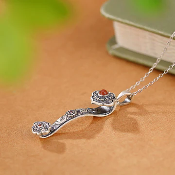 Buddha Stones 925 Sterling Silver Red Agate Cyan Jade Auspicious