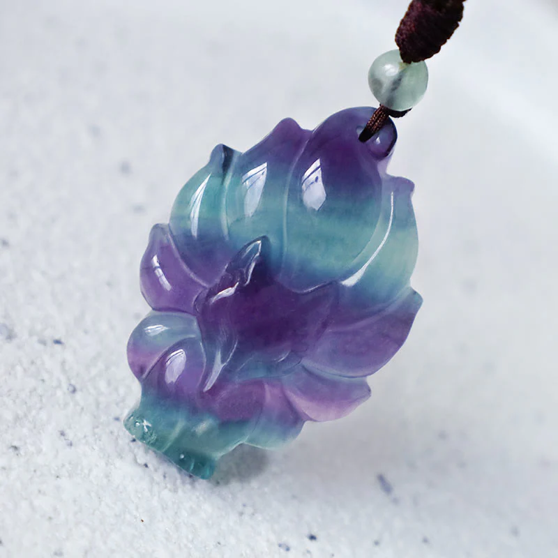 Buddha Stones Natural Fluorite Gold Sheen Obsidian Fox Pendant P