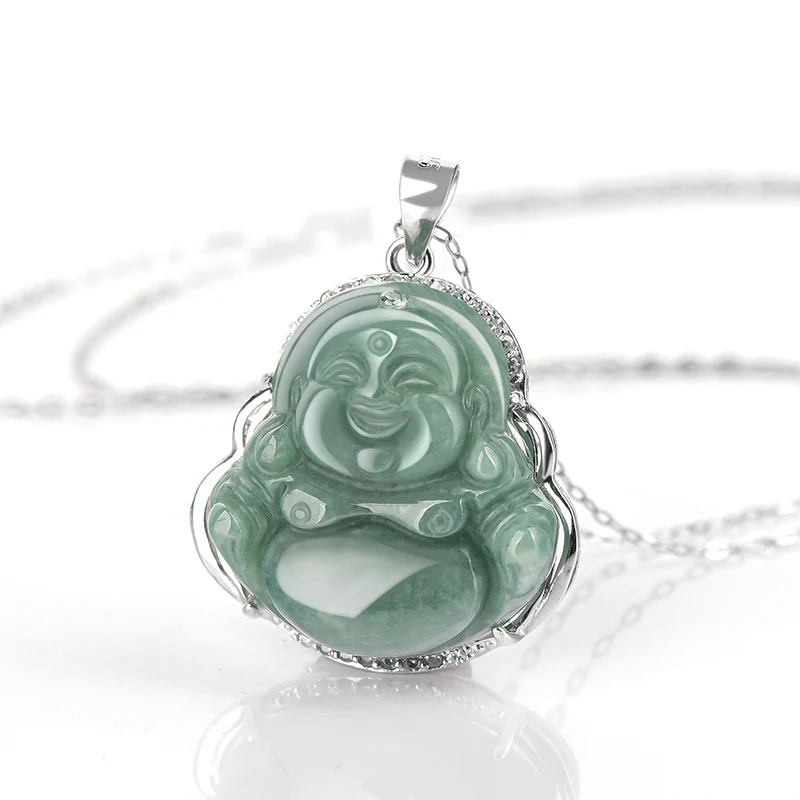 Buddha Stones 925 Sterling Silver Laughing Buddha Jade Abundance