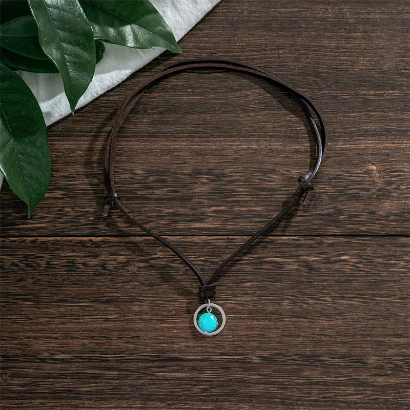 Buddha Stones Round Turquoise Stone Protection Strength Necklace