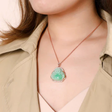 925 Sterling Silver Laughing Buddha Natural Jade Prosperity Neck