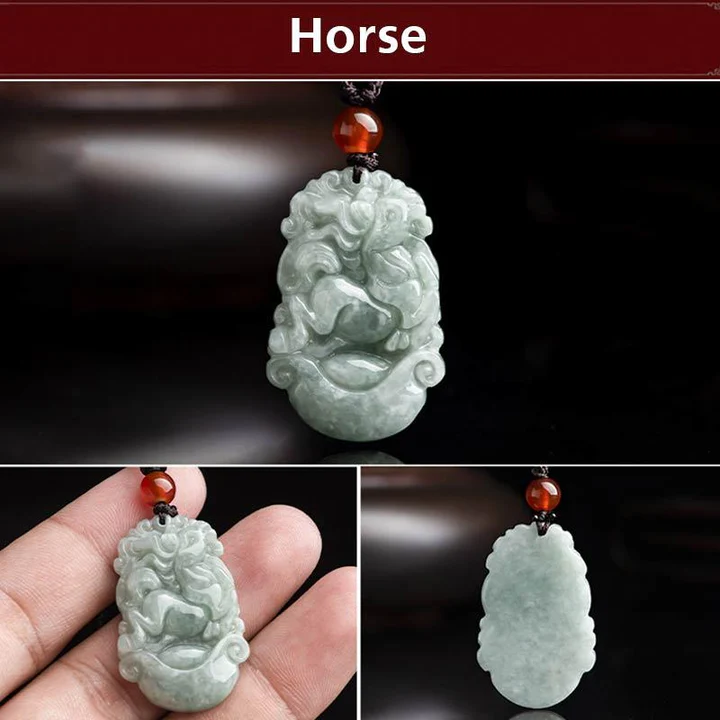 Buddha Stones Natural Jade 12 Chinese Zodiac Sucess Pendant Neck