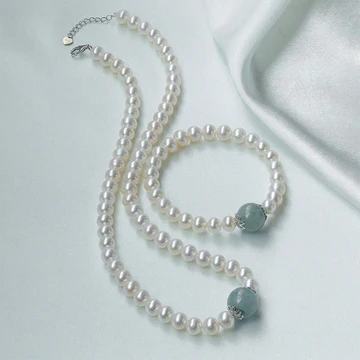 Buddha Stones 925 Sterling Silver Natural Pearl Hetian Jade Aqua