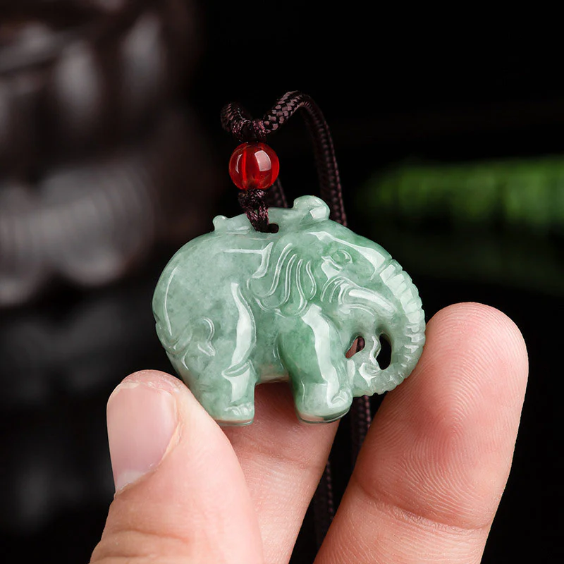 Buddha Stones Elephant Jade Luck Strength Necklace String Pendant