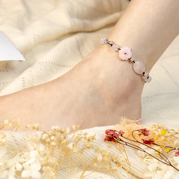 Buddha Stones The Flower of Love Pink Crystal Soothing Anklet