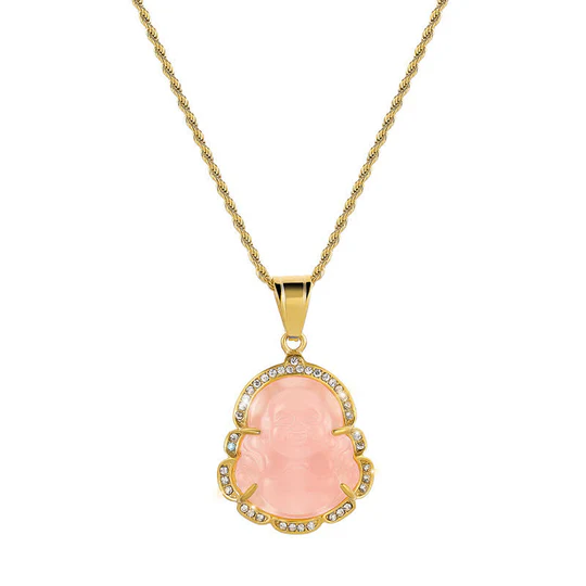 Buddha Stones 18K Gold Filled Laughing Buddha Jade Luck Necklace
