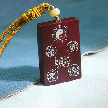 Buddha Stones 999 Sterling Silver Small Leaf Red Sandalwood Taoism Five Sacred Mountains Yin Yang Bagua Protection Necklace Pend