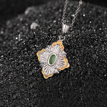 Buddha Stones 925 Sterling Silver Plated Gold Hetian Cyan Jade R