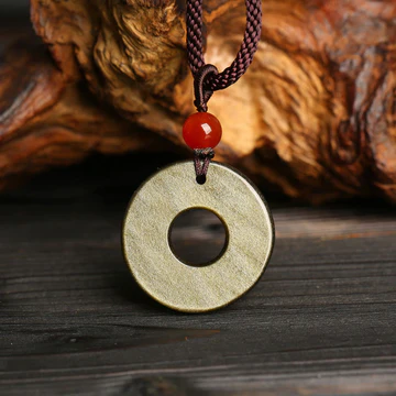 Buddha Stones Gold Sheen Obsidian Peace Buckle Pixiu Copper Coin